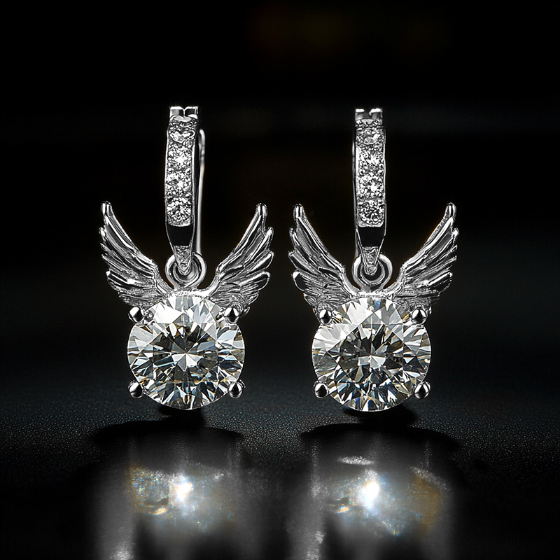 Brilliant Round Cut With Angle Wings Drop Earrings Moissanite - Image 3