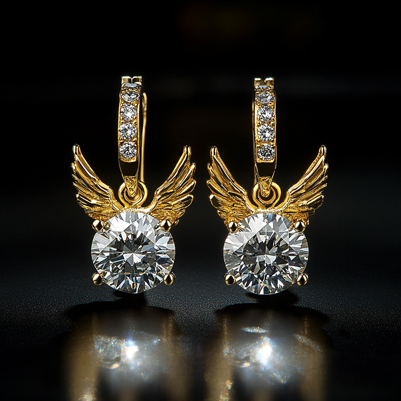 Brilliant Round Cut With Angle Wings Drop Earrings Moissanite