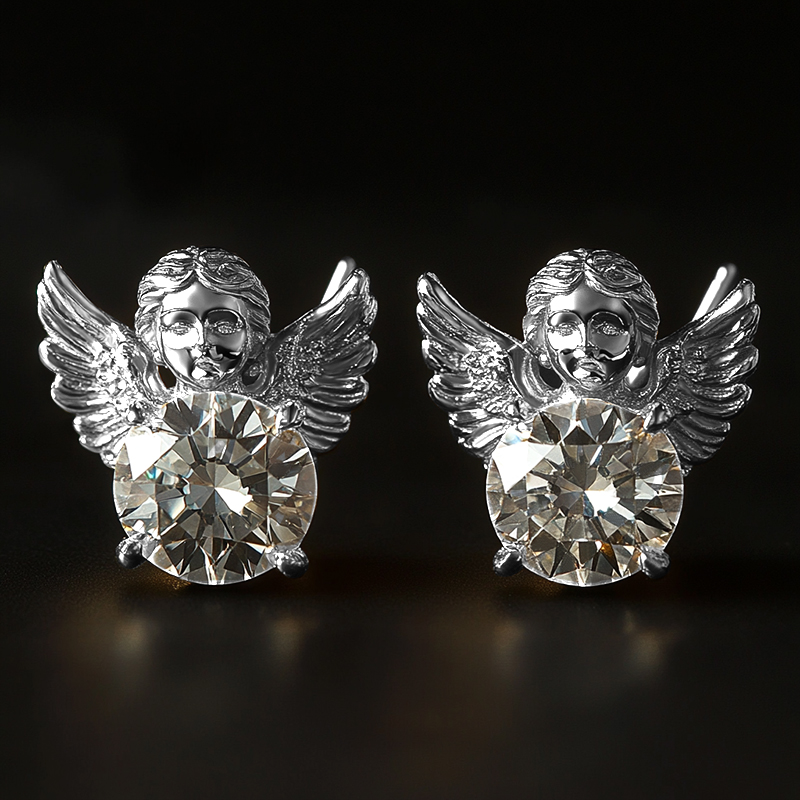 Baby Angel Round Diamond Stud Earrings Moissanite With Street Luxury Shine - Image 3