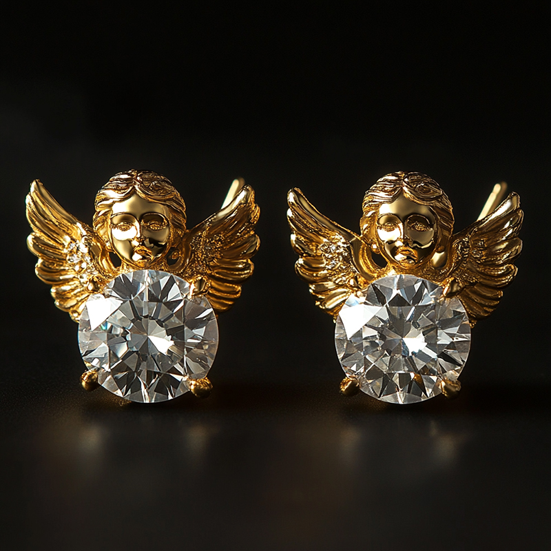 Baby Angel Round Diamond Stud Earrings Moissanite With Street Luxury Shine
