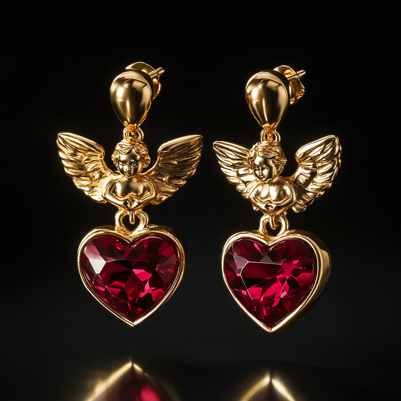 Heart Cut Diamond With Baby Angles Drop Earrings Moissanite
