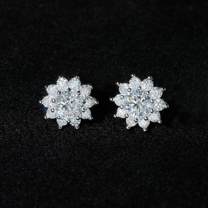 925s & Vvs Moissanite Flower Stud Earrings In White Gold Iced Out - Image 3