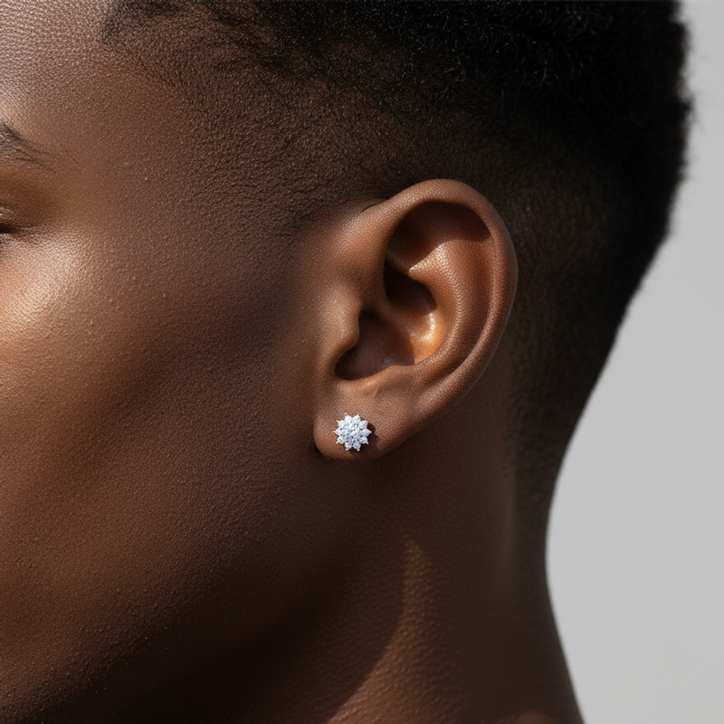 925s & Vvs Moissanite Flower Stud Earrings In White Gold Iced Out - Image 5