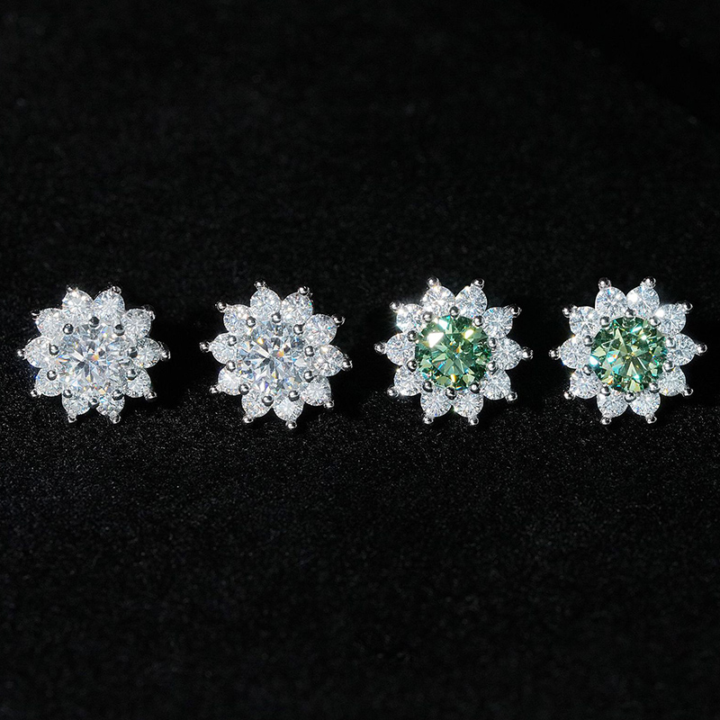 925s & Vvs Moissanite Flower Stud Earrings In White Gold Iced Out