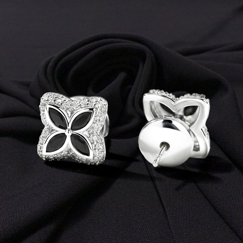 Iced Out Out Four Leaf Clover Emerald Stud Earrings Gold - Image 5