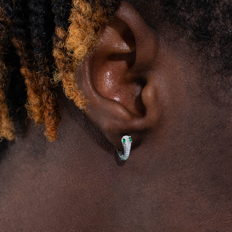 Iced Out Snake Hoop Earrings With Emerald Eyes With Street Luxury Shine - Image 3