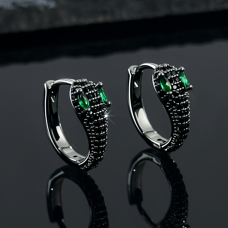 Iced Out Snake Hoop Earrings With Emerald Eyes With Street Luxury Shine - Image 4