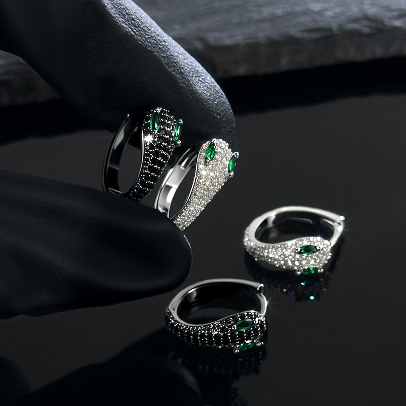 Iced Out Snake Hoop Earrings With Emerald Eyes With Street Luxury Shine - Image 5
