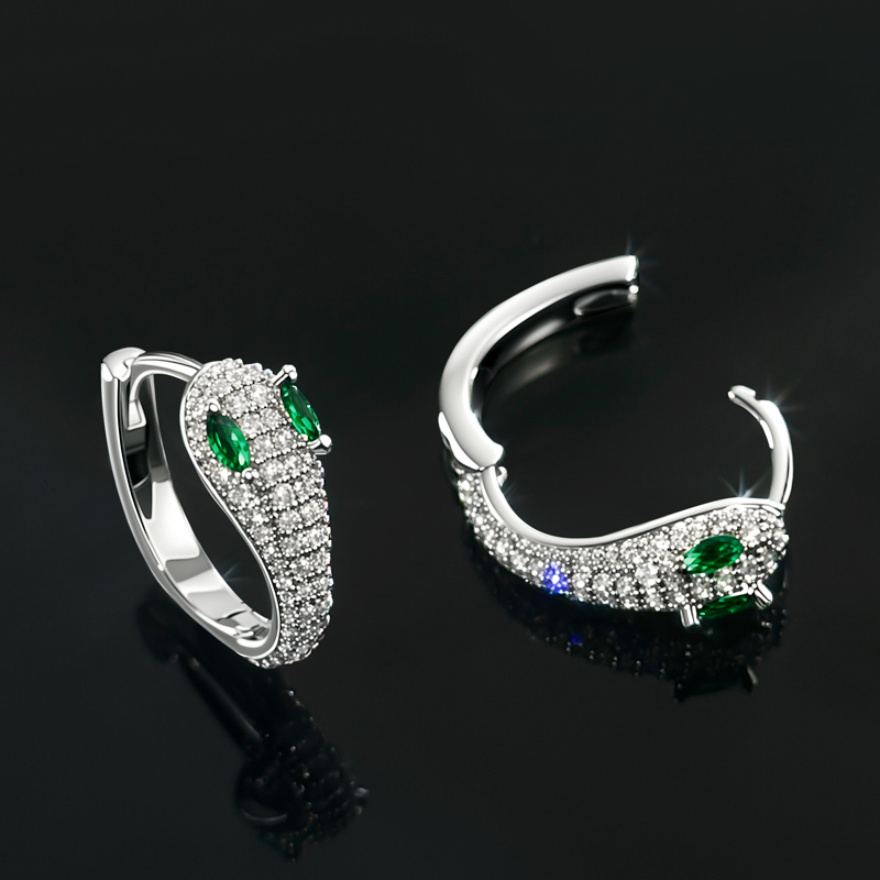 Iced Out Snake Hoop Earrings With Emerald Eyes With Street Luxury Shine - Image 6