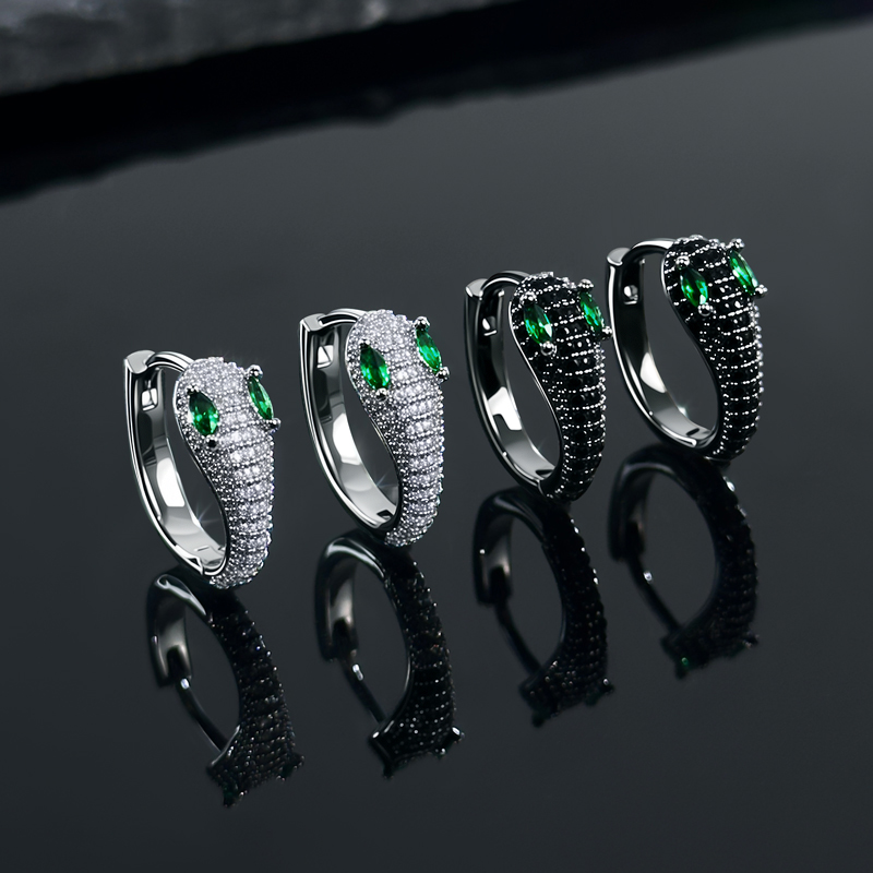 Iced Out Snake Hoop Earrings With Emerald Eyes With Street Luxury Shine