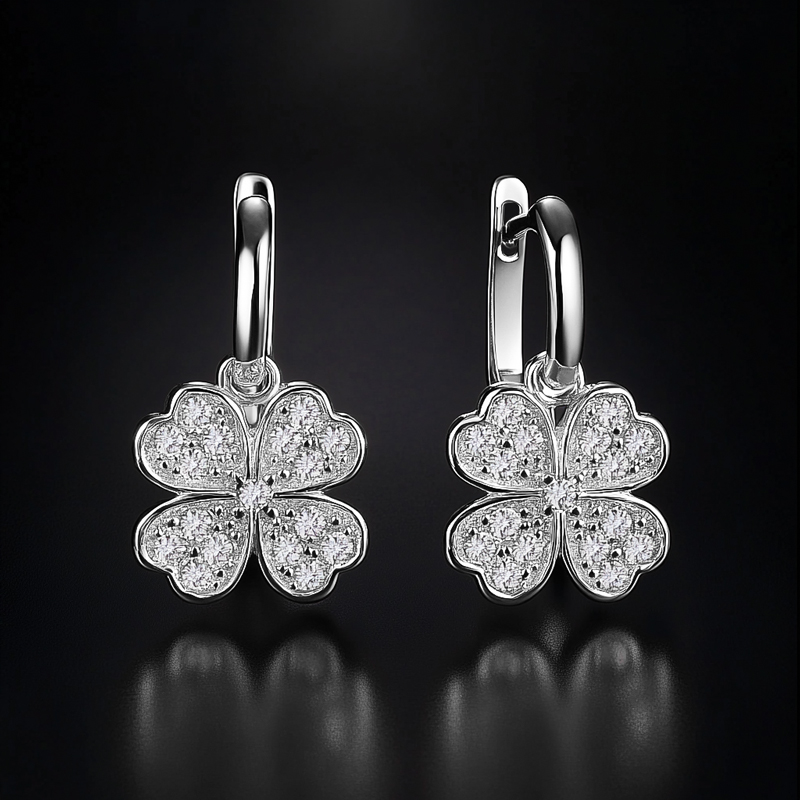 Iced Out Four Leaf Clover Drop Earrings Moissanite With Street Luxury Shine - Image 3