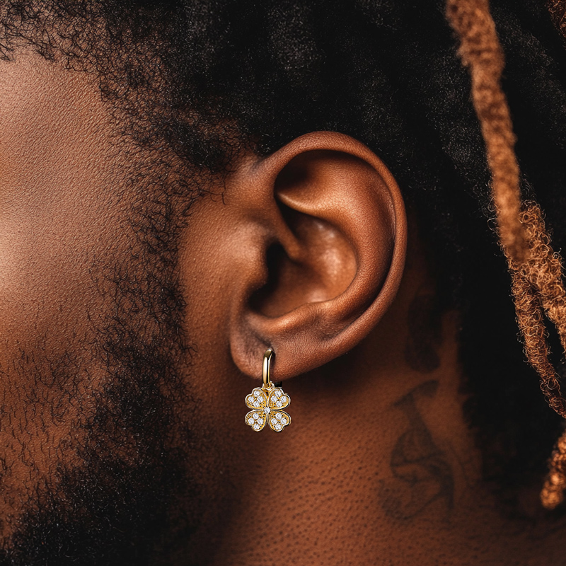 Iced Out Four Leaf Clover Drop Earrings Moissanite With Street Luxury Shine - Image 4