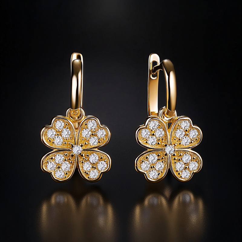Iced Out Four Leaf Clover Drop Earrings Moissanite With Street Luxury Shine