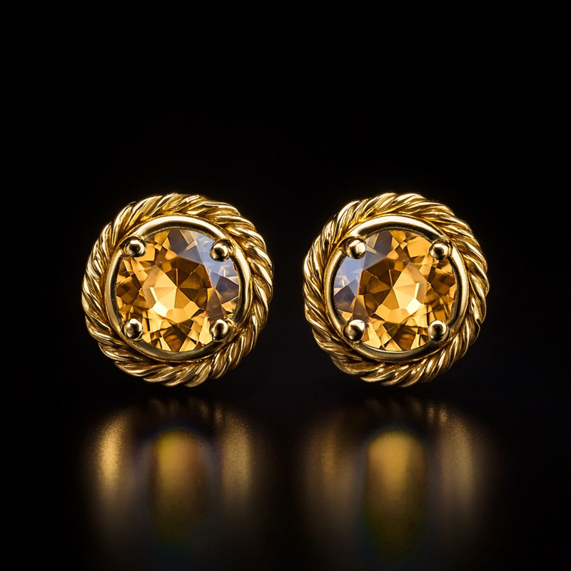 Twisted Rope Round Stud Earrings In Gold Plating With Street Luxury Shine - Image 3