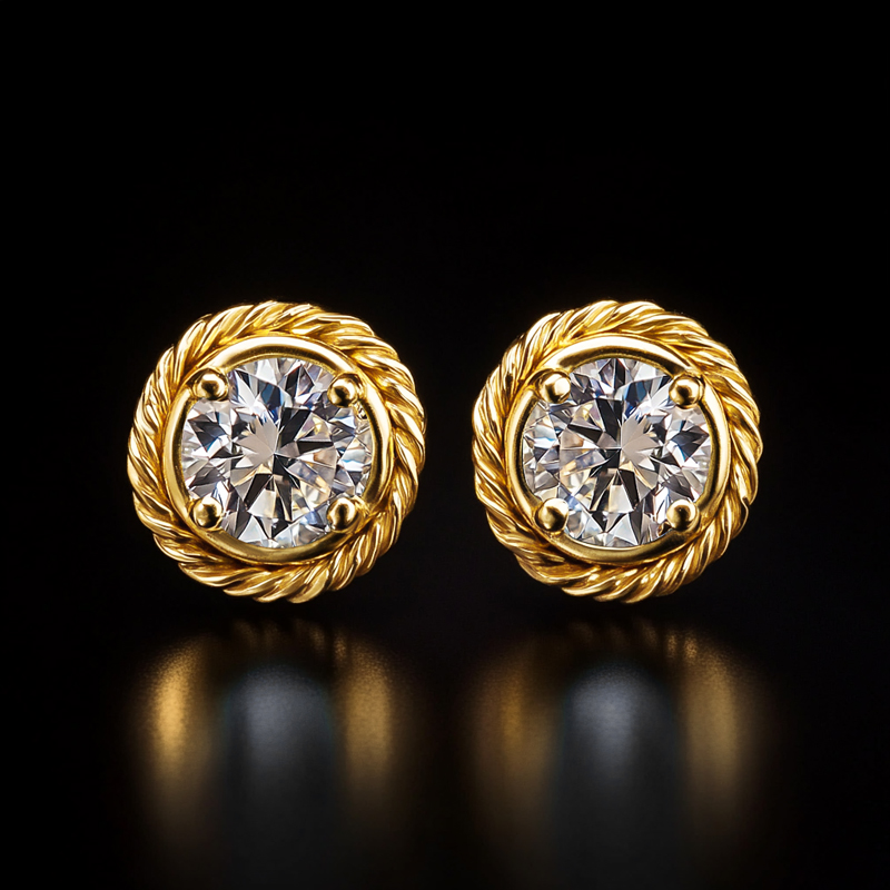 Twisted Rope Round Stud Earrings In Gold Plating With Street Luxury Shine - Image 6