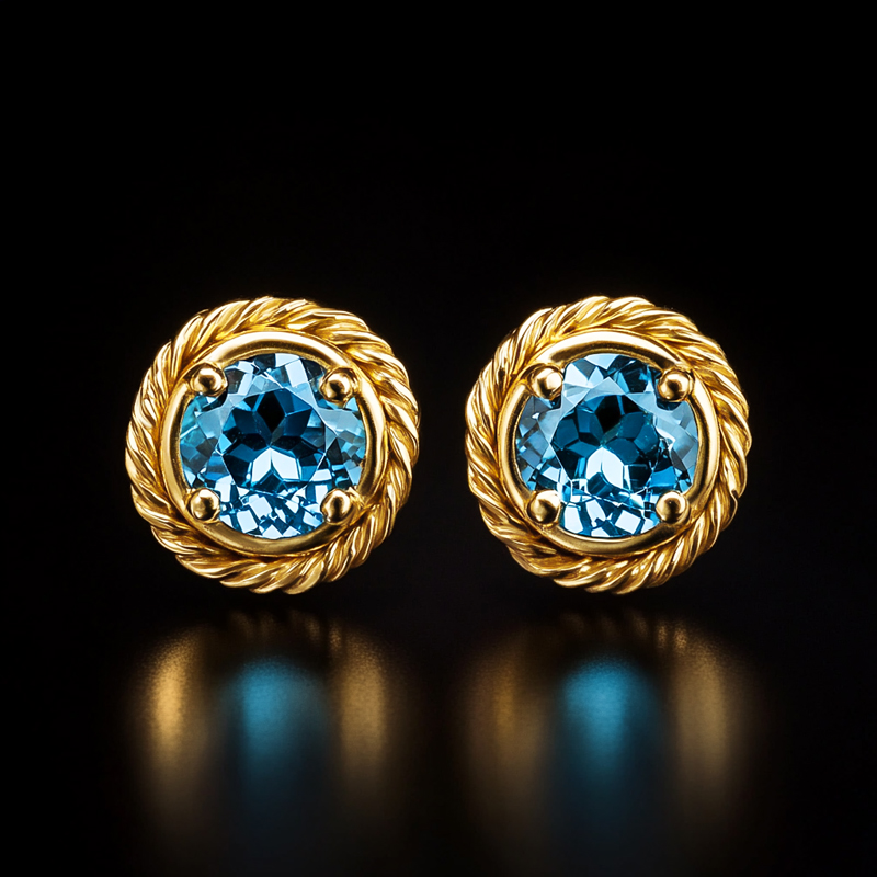 Twisted Rope Round Stud Earrings In Gold Plating With Street Luxury Shine