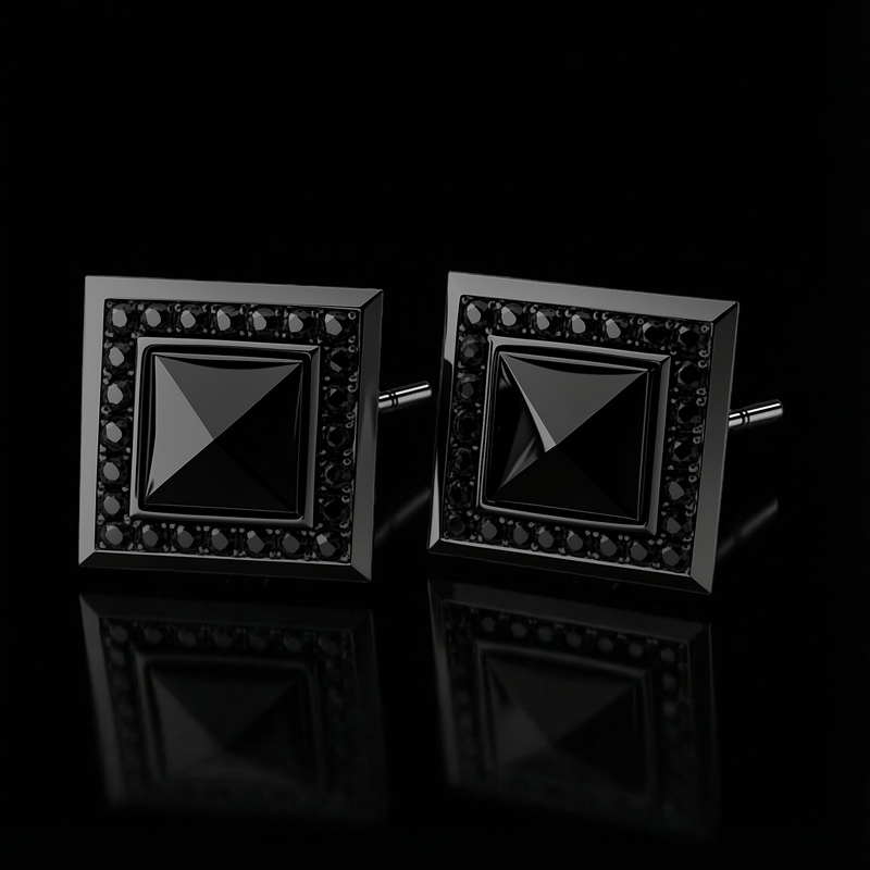 Iced Out Square Black Stone Halo Earrings Silver With Street Luxury Shine - Image 6