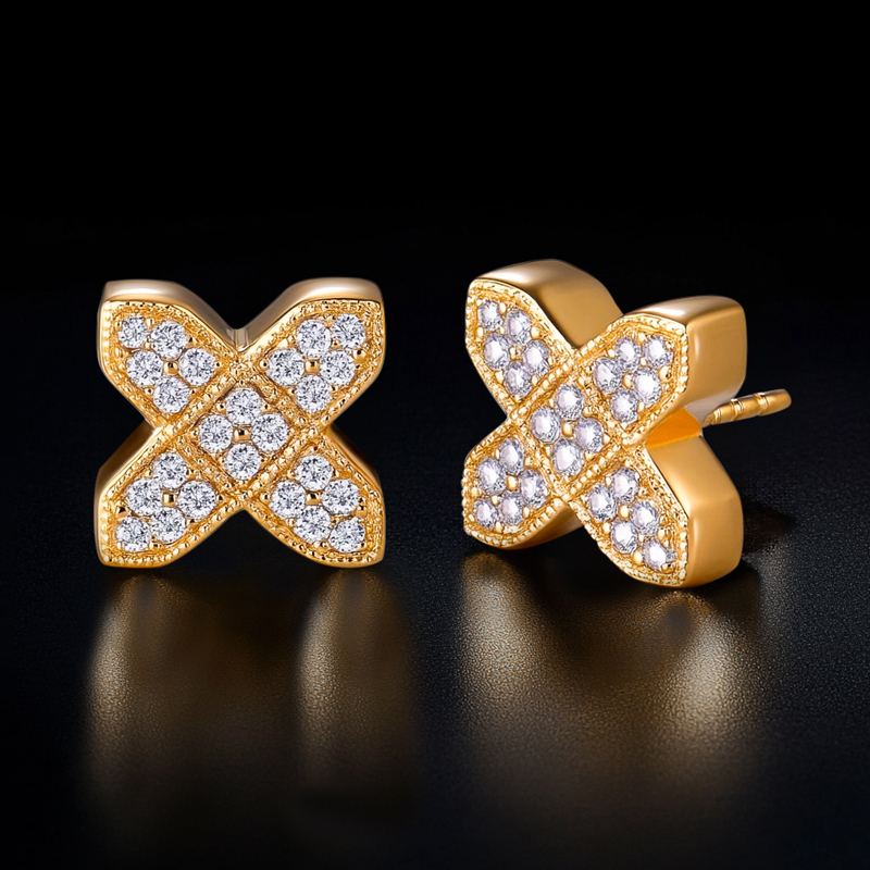 Iced Out Cross X-shaped Stud Earrings Moissanite With Street Luxury Shine