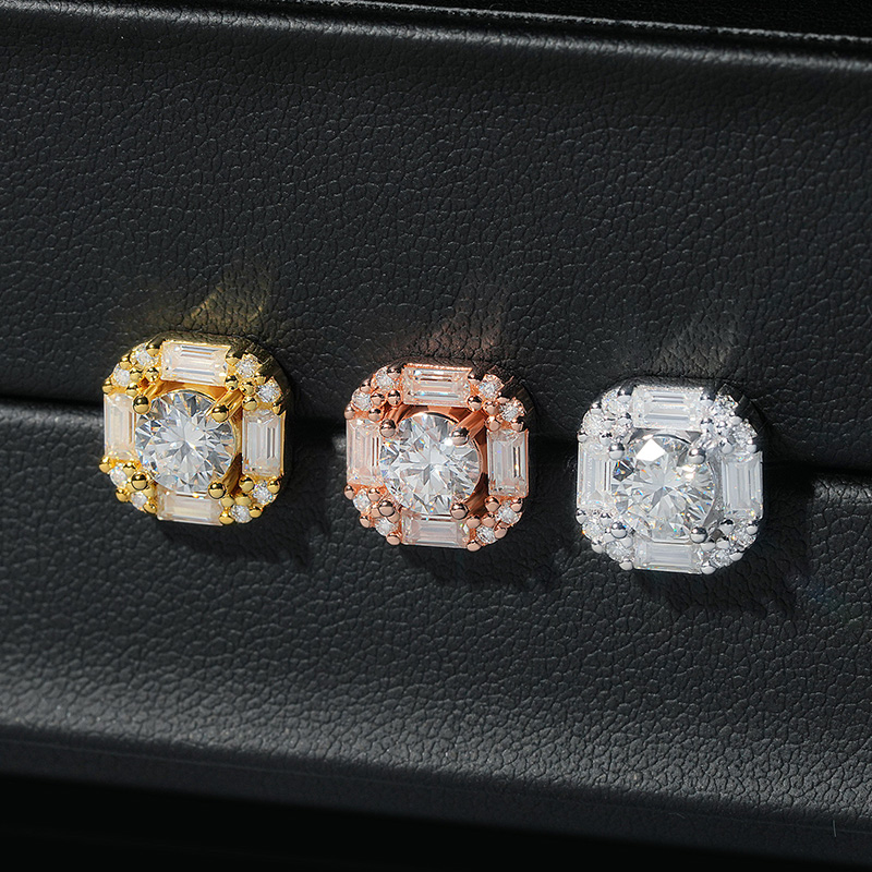 Round And Baguette Diamond Earrings Moissanite With Street Luxury Shine - Image 4
