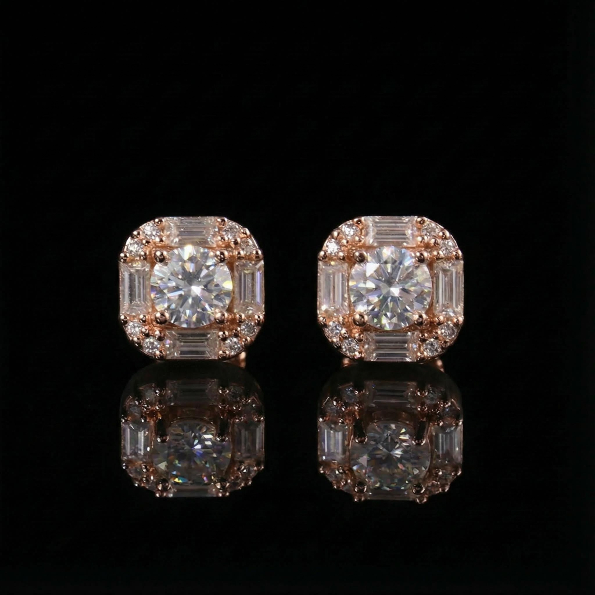 Round And Baguette Diamond Earrings Moissanite With Street Luxury Shine - Image 6