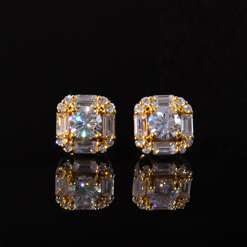 Round And Baguette Diamond Earrings Moissanite With Street Luxury Shine - Image 7
