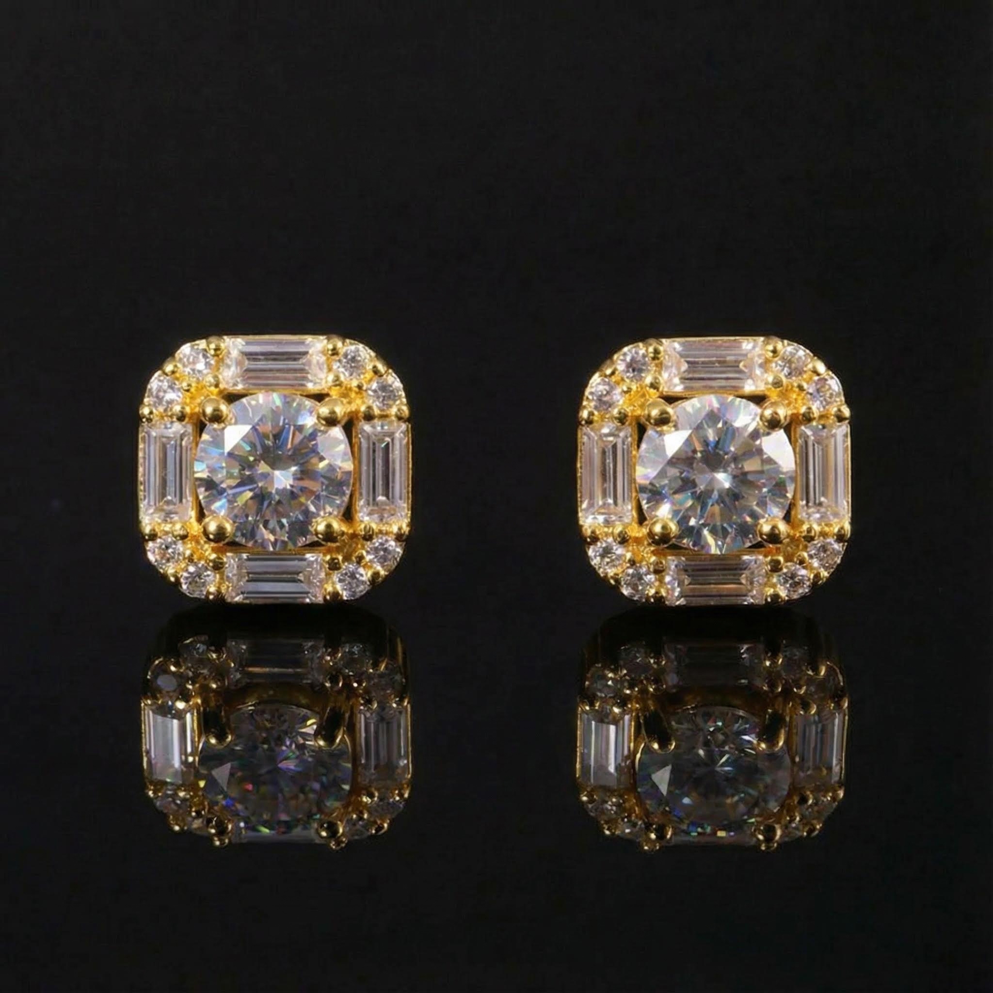 Round And Baguette Diamond Earrings Moissanite With Street Luxury Shine - Image 8