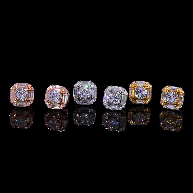 Round And Baguette Diamond Earrings Moissanite With Street Luxury Shine - Image 9