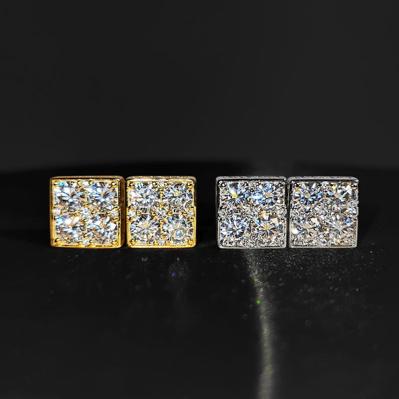 Iced Out Out Square Greek Key Stud Earrings Silver With Street Luxury Shine