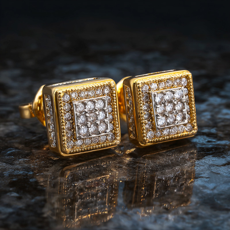 Iced Out Out Square Diamond Side Earrings Silver With Street Luxury Shine - Image 4