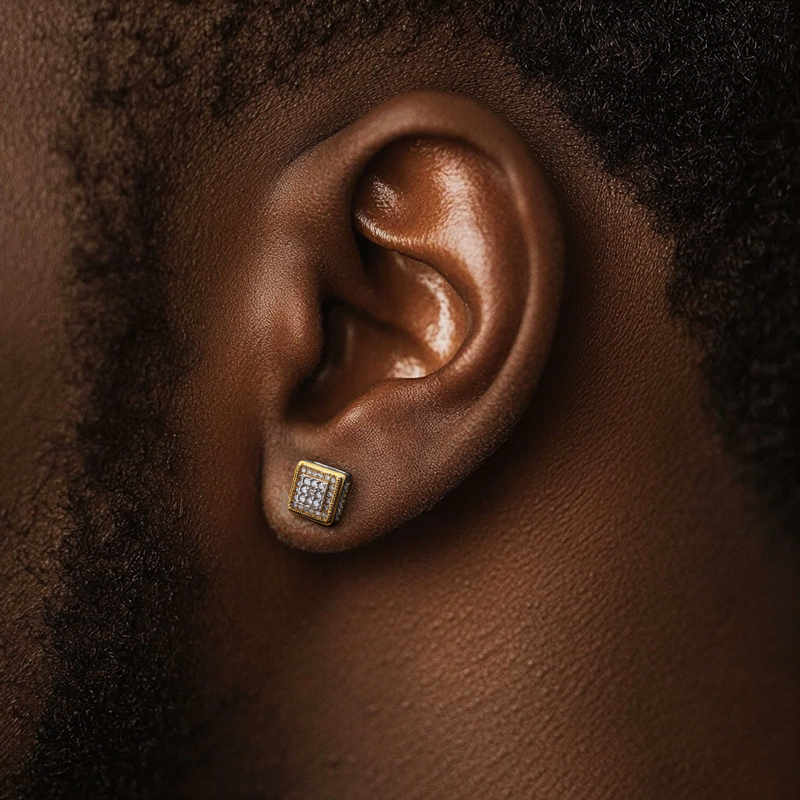Iced Out Out Square Diamond Side Earrings Silver With Street Luxury Shine - Image 5
