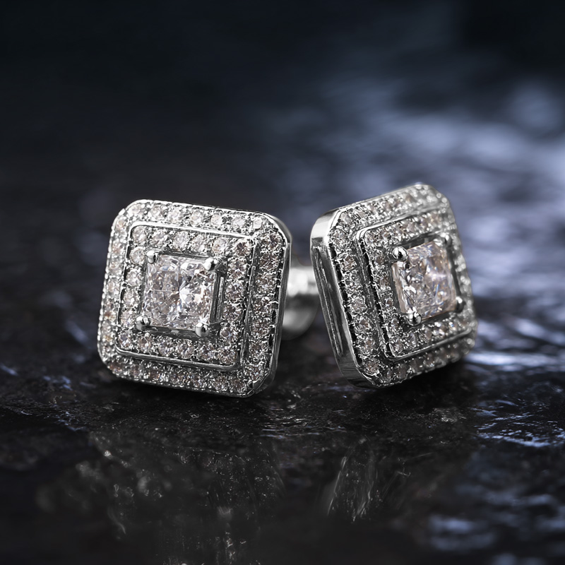Iced Out Out Square Princess Cut Earrings Silver With Street Luxury Shine - Image 3
