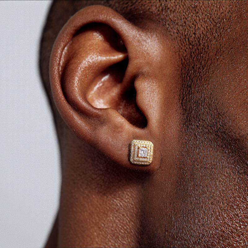 Iced Out Out Square Princess Cut Earrings Silver With Street Luxury Shine - Image 4