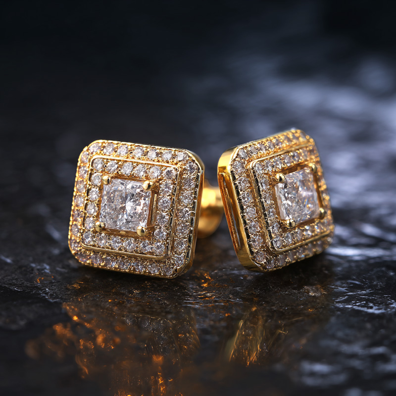 Iced Out Out Square Princess Cut Earrings Silver With Street Luxury Shine