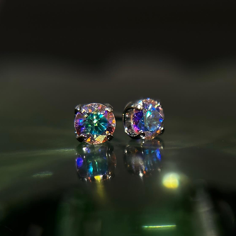 6mm/8mm/10mm Colorful Round Cut Stud Earrings With Street Luxury Shine - Image 4