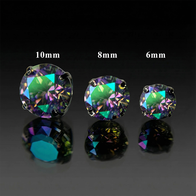 6mm/8mm/10mm Colorful Round Cut Stud Earrings With Street Luxury Shine