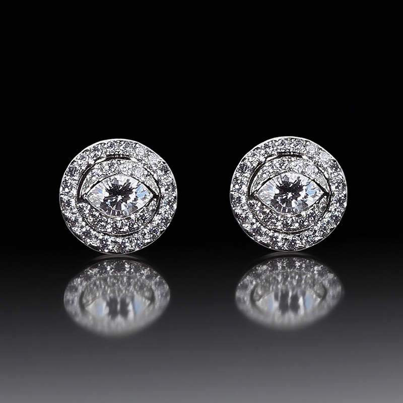 Iced Out Out Eyes Marquise Halo Diamond Stud Earrings Moissanite - Image 4