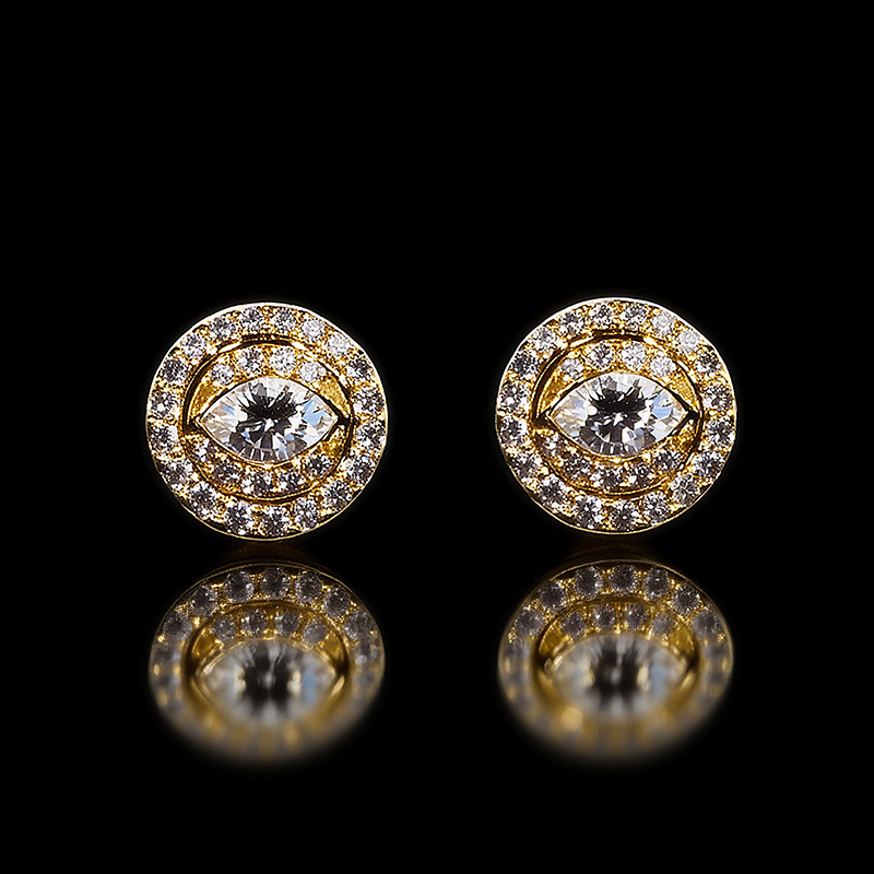 Iced Out Out Eyes Marquise Halo Diamond Stud Earrings Moissanite