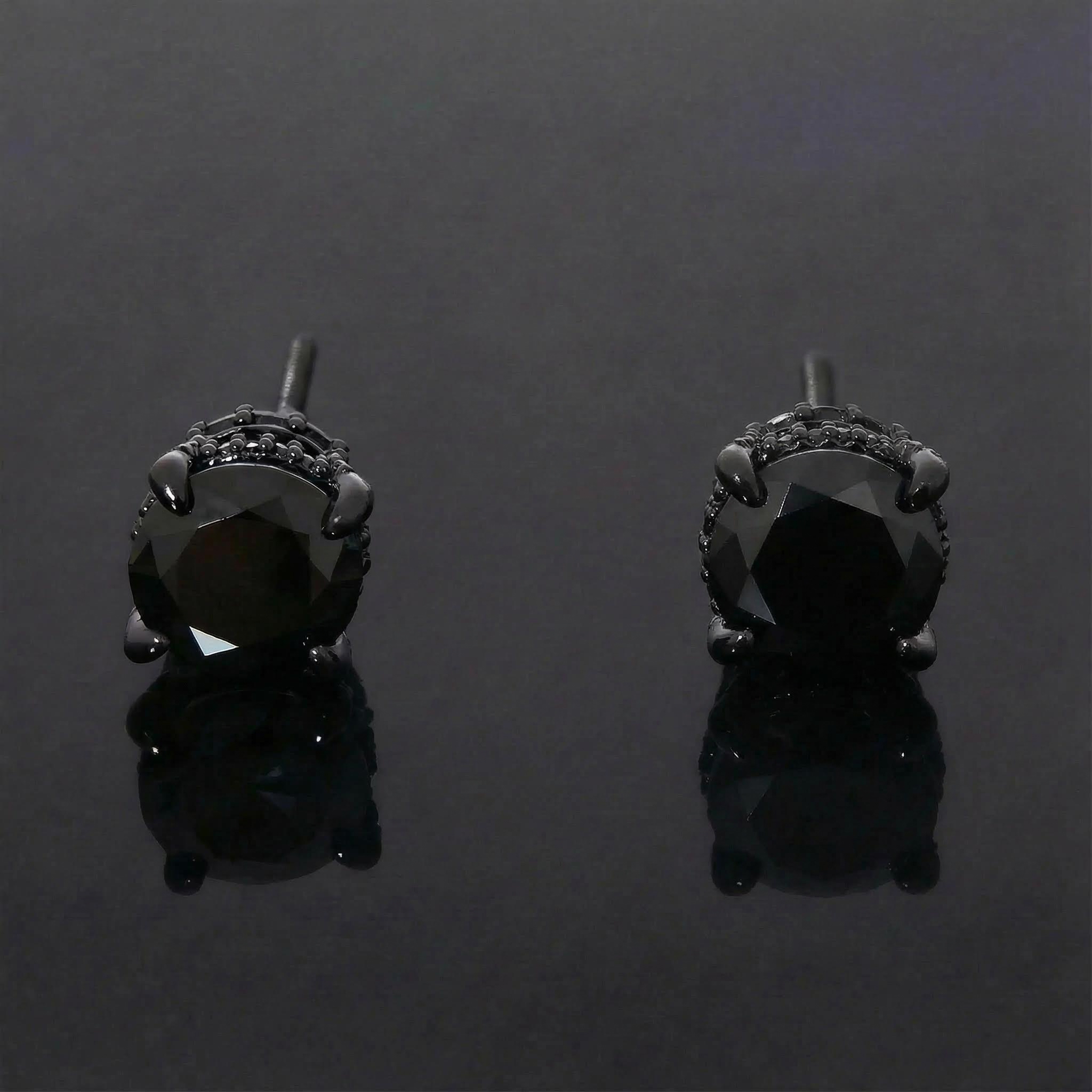 Bold Black/purple/blue Round&baguette Cut Full Paved Earrings In Black Gold - Image 3