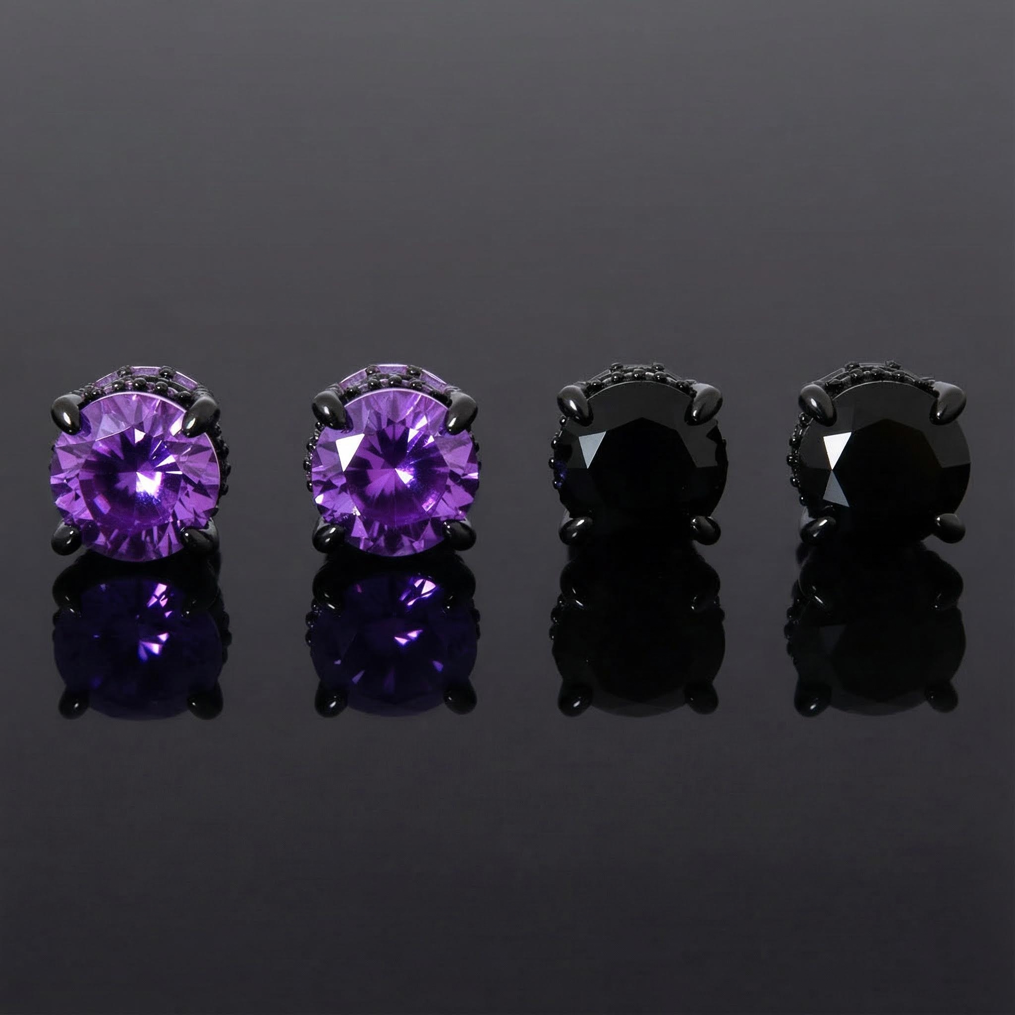 Bold Black/purple/blue Round&baguette Cut Full Paved Earrings In Black Gold - Image 5