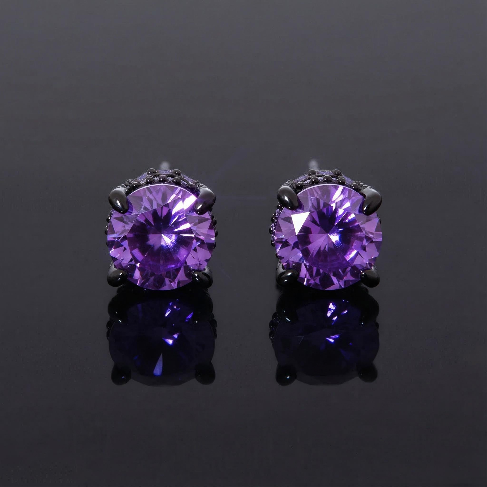 Bold Black/purple/blue Round&baguette Cut Full Paved Earrings In Black Gold - Image 6