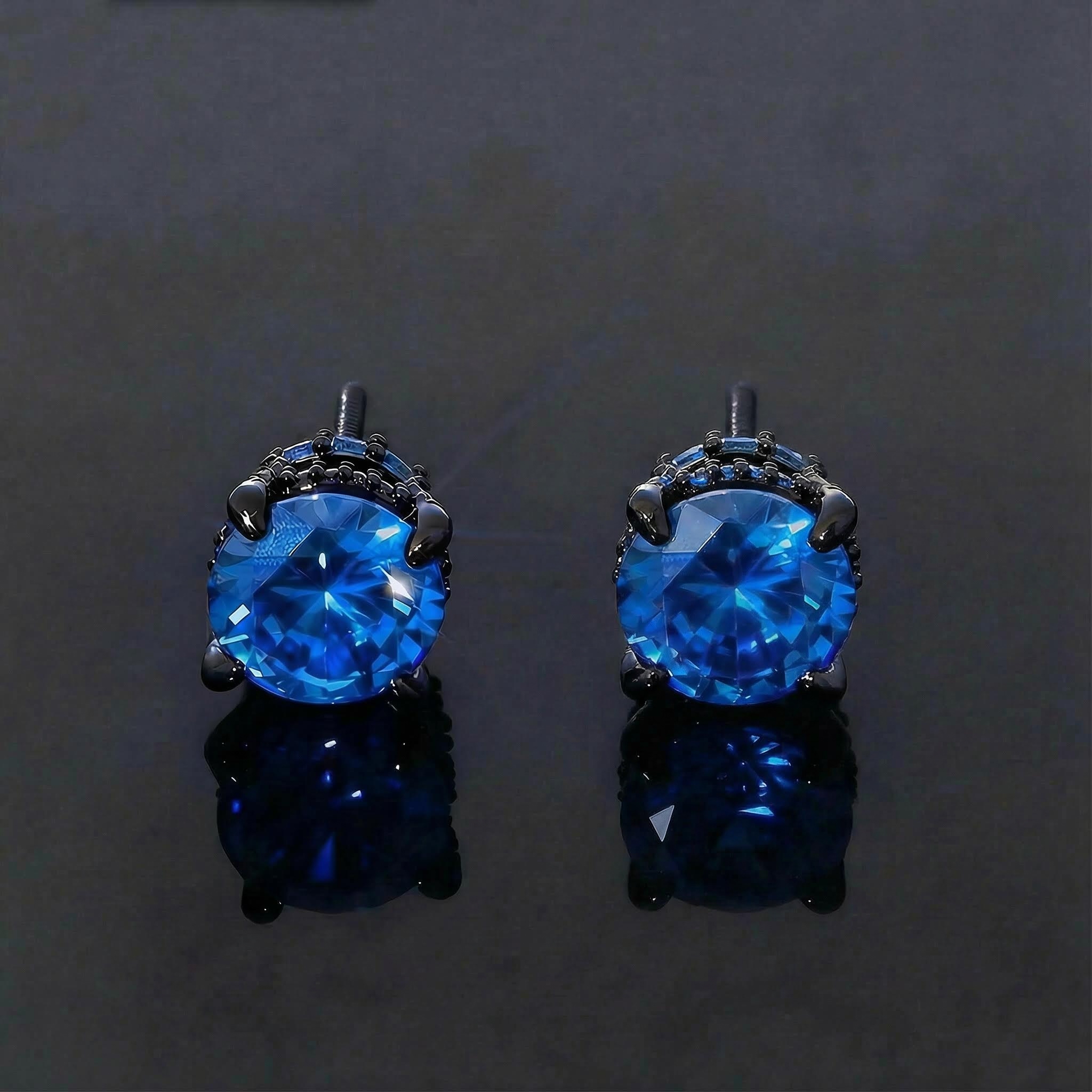 Bold Black/purple/blue Round&baguette Cut Full Paved Earrings In Black Gold - Image 7