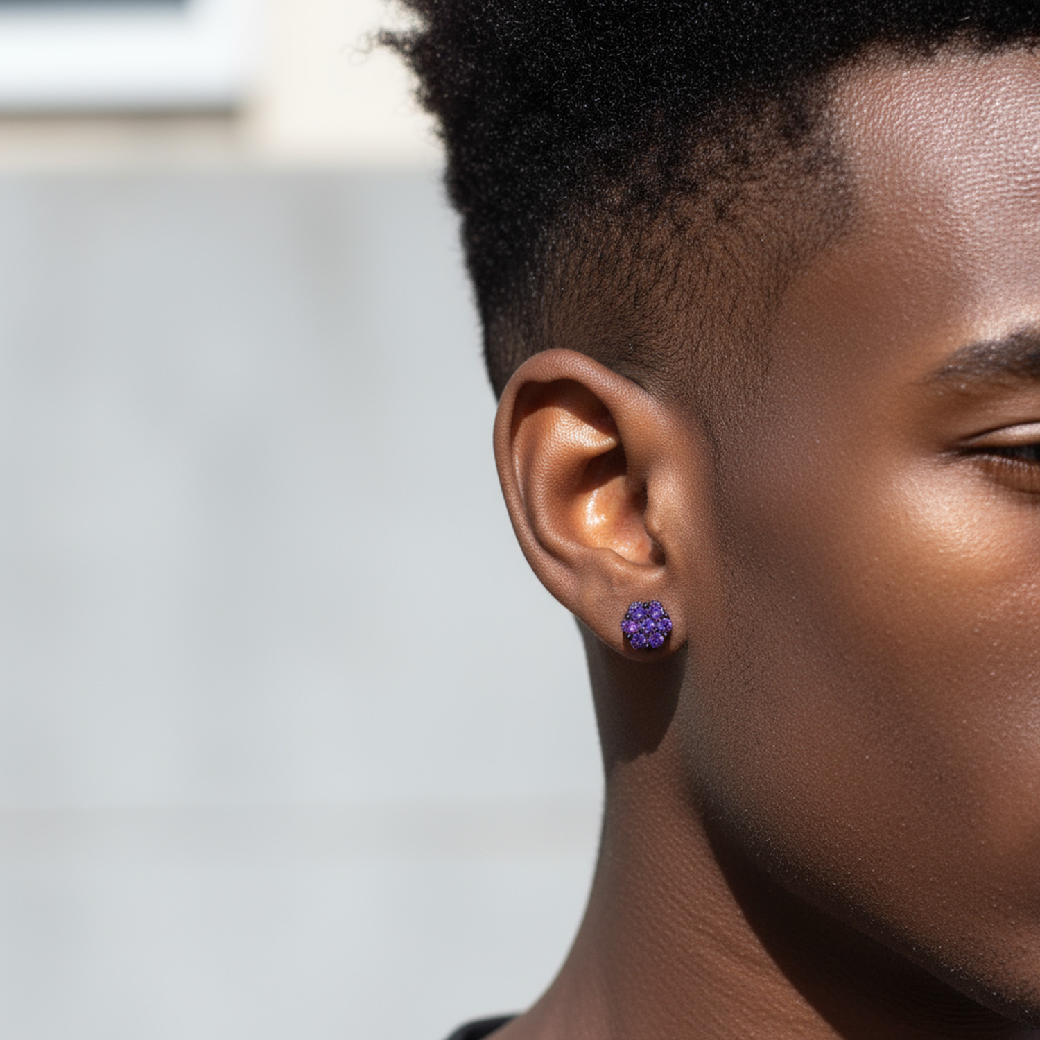 Iced Out Out Black/purple Cluster Flower Full Paved Earrings In Black Gold - Image 3