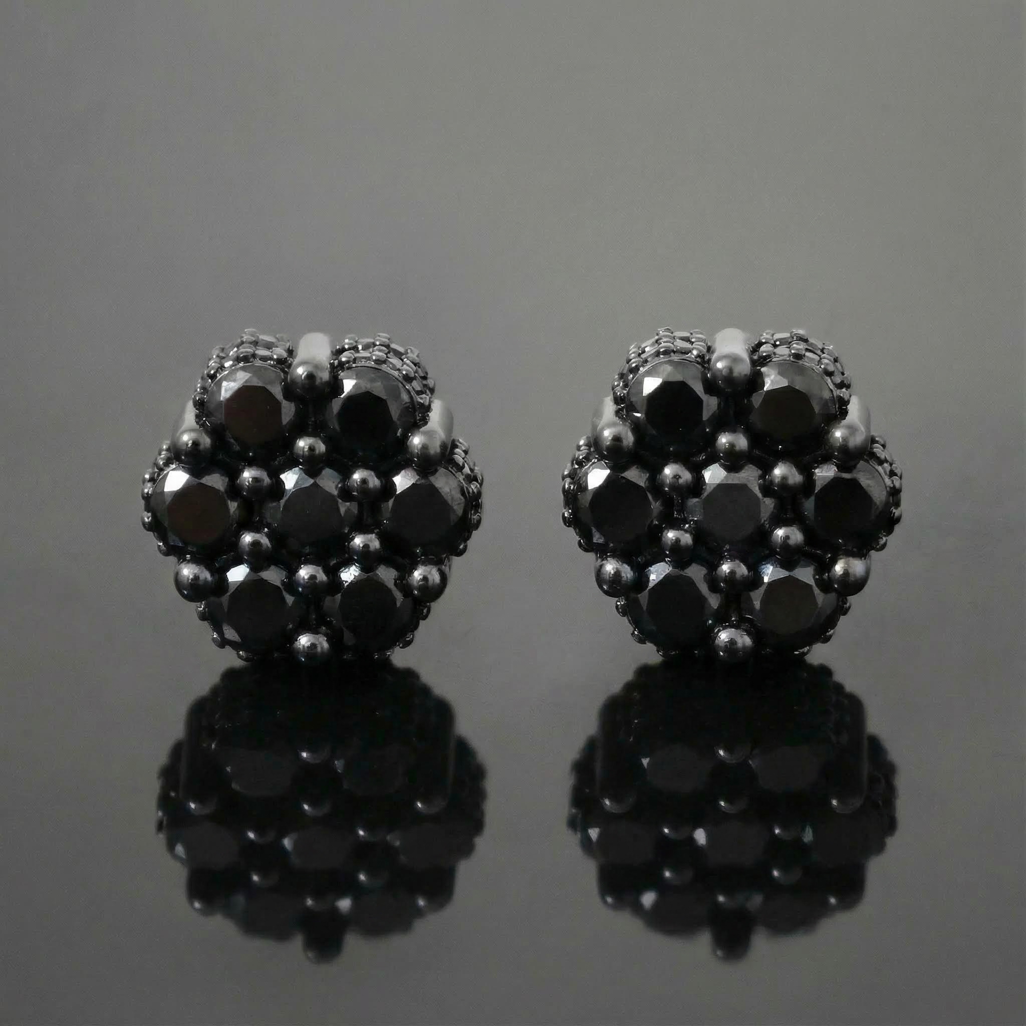 Iced Out Out Black/purple Cluster Flower Full Paved Earrings In Black Gold - Image 4