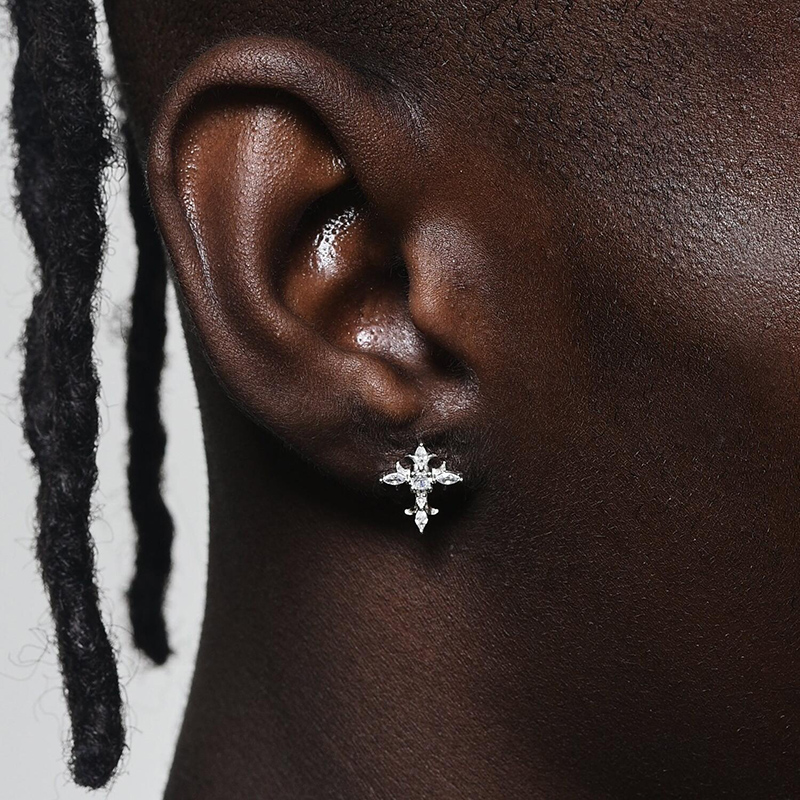 Iced Out Cross Floral Earrings Moissanite With Street Luxury Shine - Image 3