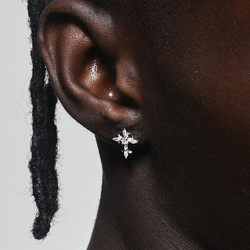 Iced Out Cross Floral Earrings Moissanite With Street Luxury Shine - Image 4