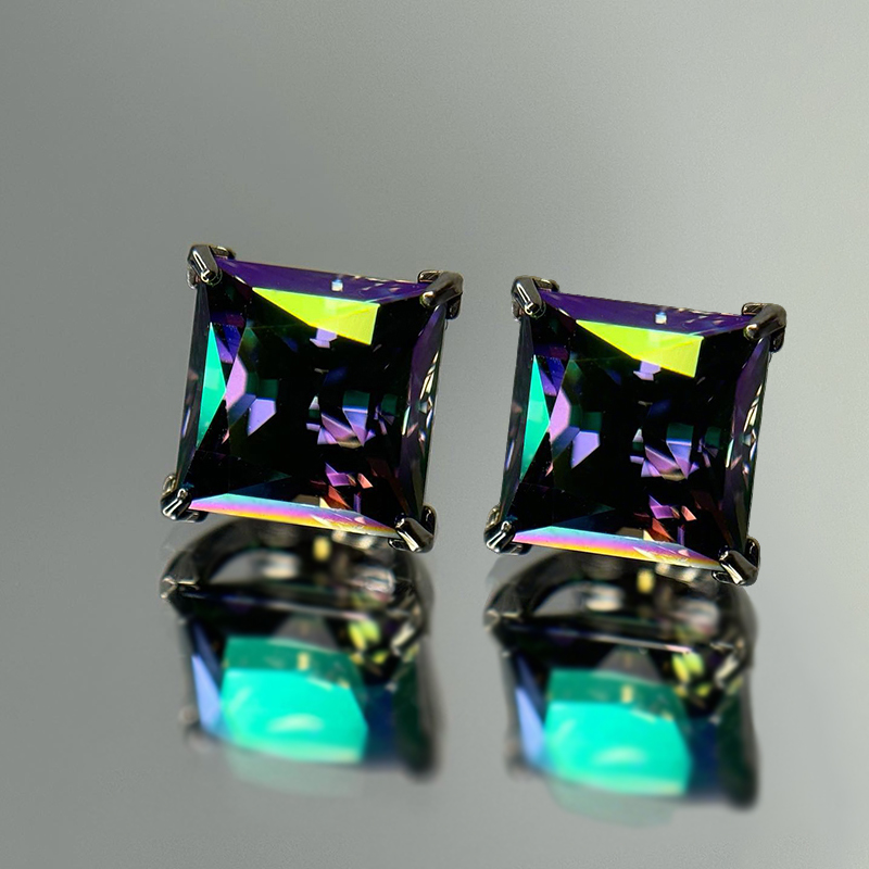 6mm/8mm/10mm Colorful Princess Cut Stud Earrings With Street Luxury Shine - Image 4