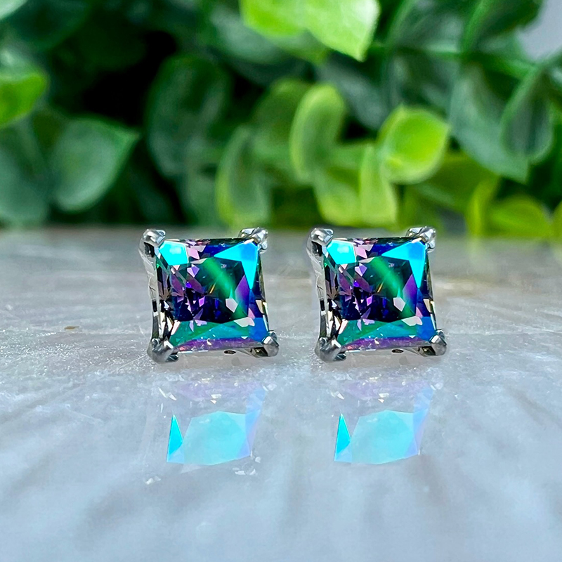 6mm/8mm/10mm Colorful Princess Cut Stud Earrings With Street Luxury Shine - Image 5