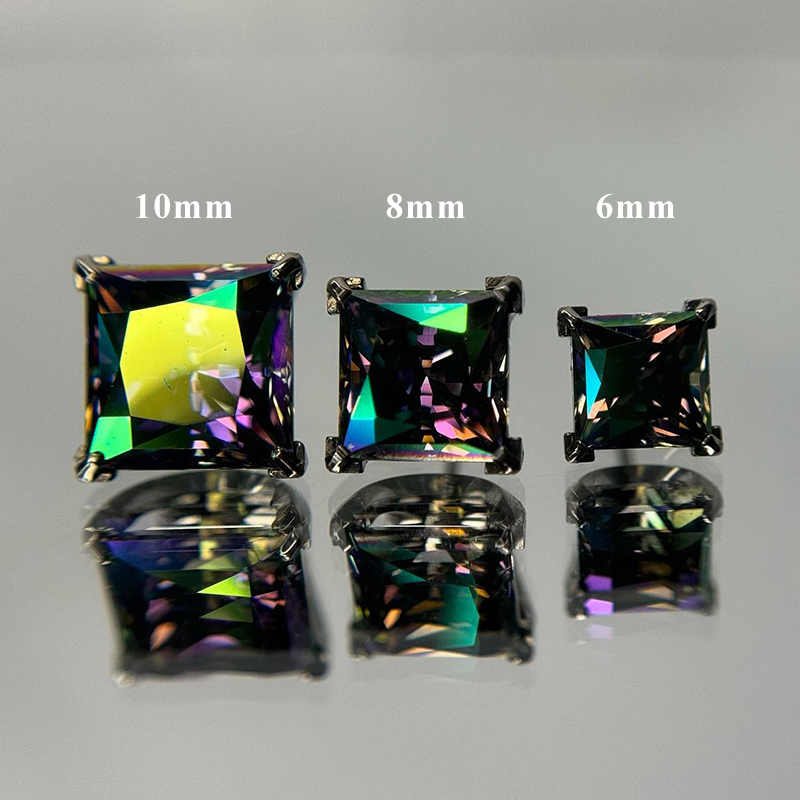 6mm/8mm/10mm Colorful Princess Cut Stud Earrings With Street Luxury Shine