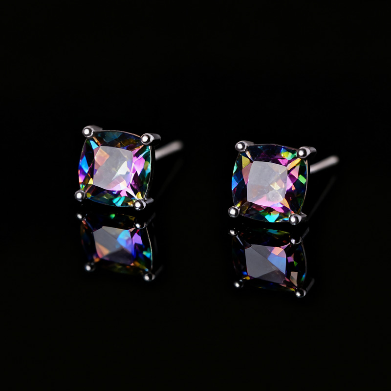 8mm Colorful Cushion Cut Stud Earrings Silver With Street Luxury Shine - Image 5