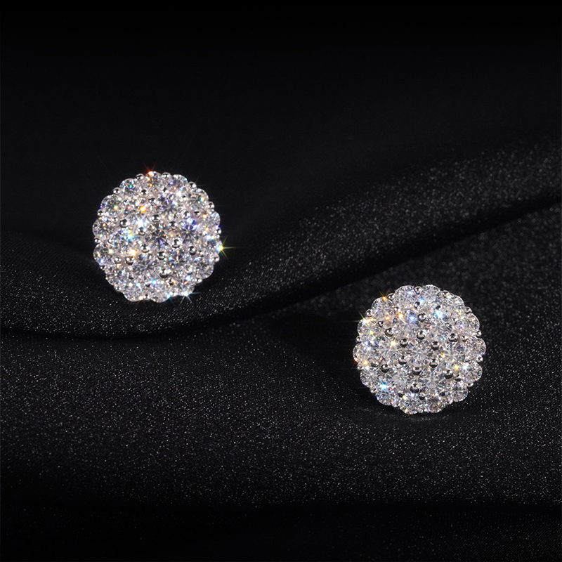 925s & Vvs Moissanite Round Cut Full Paved Earrings With Iced Out Shine - Image 6